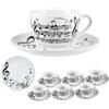 DRW Set 6 tazze grandi con piatto in porcellana decorate con note musicali, tazza: 9 x 9 x 6,5 cm