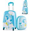 SOARS Set di Valigia 16'' + Zaino 12'' per Bambini 2 Pezzi, Bagagli 2-in-1 con Zainetto da Viaggio Aereo, Trolley con Maniglia Telescopica e 4 Ruote a 360° (Azzurro Unicorno-N)