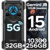 DOOGEE Blade 20 Play Rugged Smartphone 5G, Effetto Luce LED, 125dB Altoparlante, 50MP AI+20MP Visione Notturna, 32GB+256GB Android 15 Telefono Rugged, Gemini AI/MTK 7050/6.56/10300mAh/NFC/Dual SIM