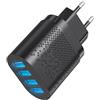 VS Caricatore USB 4 Porte da Muro 48W 5V-3.0A - 9V-2A - 12V-1,5A Universale Quick Charge QC 3.0 Veloce Caricabatterie Alimentatore Presa Per Smartphone Tablet iOS Android 220V UE
