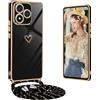 Yutwo Cover per honor 400 lite con Cordino, Elettrolitico Cuore Custodia per honor 400 lite con Tracolla Antiurto Donna Cuore Cover Cordino -Nero