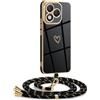 Mkej Cover per Honor 400 Lite con cordino, Placcatura Silicone Cuore amore Custodia con Cordino, con Regolabile Staccabile laccio Case per Honor 400 Lite, Oro nero