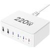 tokebrsa 220W Caricatore USB C, 6-Port GaN Stazione di Ricarica Multipla mit 4 USB-C e 2 USB-A PD 100W PPS 3.3 Fast Charger, Caricabatterie per MacBook Pro Laptop i Phone i Pad Samsung Huawei