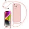 Coalbooliy Cover per iPhone 14 Plus 6,7 con Cordino per Cellulare, Custodia Silicone con Regolabile Collana Sottile Morbida Case Protezione della fotocamera Antiurto con Necklace, Rosa