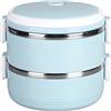 yaogohua Lunch Box Termico per Adulti, Lunch Box Bento, Scatola Termica per Alimenti Caldi Impilabili, Lunchbox Rotondo in Acciaio Inossidabile 304, Contenitori per Alimenti Sigillati(Blu a doppio strato)