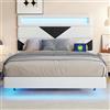 WOBOPCG Letto Imbottito Matrimoniale 160x200,Letto Matrimoniale 160x200 con USB e LED letto Imbottito con Testiera Struttura Bed con Doghe Testiera Regolabili,Velluto (bianco sporco + nero 1, 160x200 cm)