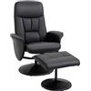 HOMCOM Poltrona Relax con Poggiapiedi Poltrona Rilassante Sedia Rilassante girevole a 360° e schienale reclinabile Poltrona TV supportata fino a 120 Kg rivestimento sintetico metallo Nero