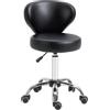 HOMCOM Roulette de Massage - Sgabello da lavoro girevole a 360° - Seduta regolabile 49-64H cm, schienale ergonomico - metallo cromato rivestito sintetico Nero