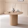 BenyLed Tavolo da Pranzo Rotondo da 120 cm per 4-6 Persone; Tavolo da Cucina Rustico con Base Cilindrica, Piano in MDF e Piedistallo a Doghe in Legno (Texture di Legno Chiaro)