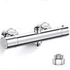 ROWINNAO Rubinetto doccia con termostato, termostato rotondo in ottone, miscelatore per doccia con 2 prese, superiore 3/4 BSP (26,4 mm) + inferiore 1/2BSP (21 mm), rubinetto doccia con pulsante di