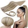 RUNATURE Ponytail Capelli Veri Extension 12 Pollice/30cm Coda Capelli Extension Veri Biondo Dorato Evidenziazione Biondo Chiaro #16P22 Ponytail Extension Remy Human Hair Coda di Cavallo Extension 70g