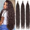 Mscat 24 pollici Ocean Wave 3 Pack Crochet Hair Extexsions Long Braids Dark Brown Deep Wave Synthetic Hair Curly Braiding Hair Curly Braiding Hair for Black Women 4#