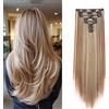 Gairyan Extension Clip Capelli Lisci 8pcs Extension Capelli Finti Clip Posticci per Capelli Naturali Sintetici Clip in Hair Extension Morbido Lungo Dritto Full Head 65cm, Marrone dorato & Blonde