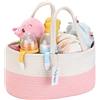 Hinwo Caddy pannolini neonati 3 scomparti neonati Nursery Cestino portaoggetti portatile auto Organizzatore neonato Cesto regalo pdoccia neonato Corda cotone divisorio staccabile pannolini salviette