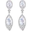 Clearine Orecchini Donna Moda Matrimonio da sposa Cristallo lacrima Lampadario Ciondolare Clip-On Argento-fondo