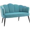 EasyComfort Divano 2 Posti in Velluto con Gambe in Metallo e Schienale a Conchiglia, 132x66x80cm, Verde