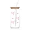 Toyhood Bicchiere in vetro da 500 ml, con coperchio e cannuccia, a forma di fiocco, per cocktail, limonate, caffè freddo, frullati