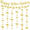 Qaziuy Decorazioni per il 50° anniversario di matrimonio: striscione di nozze d'oro felice, ghirlanda di cuori glitterati, striscione per anniversario d'oro