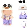 FIDWALL Set di 4 Vestiti per Peluche da 17 cm, Completo con Salopette, Cappello e Occhiali per Figure da Blind Box, Abiti e Accessori per Peluche 17 cm (Viola)