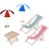 RunFar shop 5 sedie da spiaggia in miniatura, in legno, per bambole, spiaggia, mini sedia a sdraio pieghevole in tessuto per bambole, spiaggia, micro paesaggio fai da te