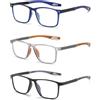 Hubeye 3 Paia Occhiali da lettura Sportivo da Uomo e Donna Lettore TR90 Ultraleggero Quadrato Confortevole Flessibile Occhiali Anti luce blu 1.00