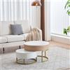 GL Store Set di Tavolini da Salotto Sovrapponibili Regolabili in Altezza con Due Cassetti, Design Elegante in MDF, 70x70x42/56,5 + 60x60x24 cm, Bianco