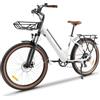 KAISDA K601 Bicicletta Elettrica per Adulti, Bici Elettrica 26, Batteria 36V 16Ah, Bici Elettrica da Città 7 Velocità, Display LED, 25 km/h 60-80km, E-Bike Uomo e Donna con Cesto (bianco)