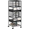 Pawhut Gabbia per uccelli grande gabbia a 2 livelli con ruote pannelli acrilici mangiatoie appendiabiti scaffale vassoi estraibili voliera per pappagalli Canarini 48 x 46 x 134,5 cm nero
