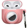 kwmobile Custodia 2 in 1 compatibile con Apple Airpods 4 e AirTag - Cover Cuffie Bluetooth - Protezione in Silicone con Moschettone - rosa antico
