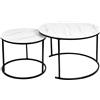 LANTUS Set di 2 tavolini in marmo dorato con 1 grande rotondo e 1 tavolino piccolo (70 + 50 cm), tavolini estraibili, effetto marmo tavolino moderno per il soggiorno, 70 x 70 x 45 cm, nero e bianco