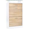 HOMCOM Armadietto portascarpe, scarpiera con 2 ante a scomparsa, 2 scomparti, cassetto, piano in vetro, legno rovere bianco