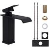 VirtuGro Rubinetto Bagno Lavabo Miscelatore Lavabo Bagno Rubinetto a Cascata Miscelatore Monocomando in Ottone e Acciaio Inox per Acqua Fredda e Calda Risparmio Idrico Risparmio Energetico Nero