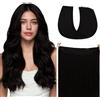 hotbanana Extension Capelli Veri con Filo Invisibile, 35cm 75g Nero Naturale Capelli Umani Remy Lisci, Invisible Wire Hair Extensions, Extension in Capelli Veri Invisibles