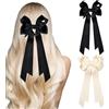Mtbricey 2Pcs Fiocchi per Capelli Bowknot Raso Setoso per Donne Fermagli Per Capelli Bowknot Archi per Lacca a Corda con Lunga Coda Bowknot Hair Barrettes Accessori per Supporto a Coda di Cavallo (Bianco,Nero)