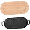 PartyKindom 1set Piastra per Bistecca Ghisa Antiaderente Piastra per Teppanyaki E Pesce Grigliato con Base Legno per Barbecue E Cottura Familiare