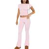 ABINGOO Tuta da Donna Casual 2 Pezzi a Maniche Lunghe Aderente Crop Top Svasati a Vita Bassa Pantaloni Lounge Set Yoga Tuta(Z-Rosa,S)