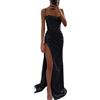 Generico Abito da Donna Senza Maniche Scollo V Paillettes Vestito con Spacco Elegante Maxi Abito Lungo da Sera Cerimonia Cocktail Nozze Festa Moda