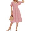Kate Kasin Abito da donna a maniche corte per primavera estate abito a balze scollo a V abito midi linea casual, rosa, S