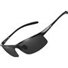 Bircenpro Occhiali Da Sole Per Uomo Polarizzati: Protezione UV Fibra di Carbonio Temple Sport Occhiali Da Sole Per La Guida, A-black Frame Black Lens
