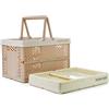 Spesh 2 cassette pieghevoli per bambini, 31 x 22 cm, mini cestini per la spesa pieghevoli con manici, piccole casse in plastica per picnic, shopping, campeggio (beige + rosa chiaro)