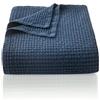 CHUFFED Copriletto, 220 x 240 cm, 100% cotone, motivo a nido d'ape, coperta leggera come copridivano, coperta per soggiorno, divano, blu navy