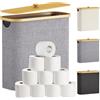 Lifewit Contenitore Carta Igienica, Cesto Porta Carta Igienica, Portarotoli Carta Igienica Scorta con Coperchio in Bambù, Organizer Bagno, Cestino Portaoggetti, Scatola, 30L, Grigio Chiaro