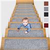 MBIGM 15 Tappetini per Scale (20 x 65 cm) Tappetino Antiscivolo di Sicurezza Runner Interno Antiscivolo per Bambini, Anziani e Animali Domestici con Adesivo Riutilizzabile, Grigio Chiaro