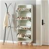 [en.casa] Scarpiera Salvaspazio Slim con Ante a Specchio Mobile Stretto Armadio Portascarpe con 4 Contenitori Ribaltabili 172 x 63 x 24 cm Bianco