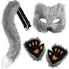 XEPST Animale Fox Costume Set con Therian Mask and Tail, Maschera e Coda da Volpe Therian Set di Accessori per Halloween Cosplay Costume Fancy Dress Carnevale,Grigio