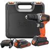 BLACK+DECKER Trapano a percussione a batteria da 18V a 2 velocità con due batterie da 1,5Ah e caricatore da 400mA, coppia di 45Nm, luce da lavoro a LED, BCD003C2K-QW