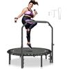 VEVOR Mini Trampolino Pieghevole Fitness Rimbalzo 1290 mm Trampolino da Allenamento Resiliente 205 kg Trampolino Sportivo da Rimbalzo, Maniglia Regolabile in Altezza a 4 Livelli 42 Cinghie di Tensione