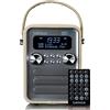 Lenco PDR-051 Radio portatile DAB+ Retro - PLL FM Radio con Bluetooth - Batteria integrata - 1800 mAh - Orologio e timer - 5 Watt RMS - Telecomando - Tortora