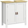 kleankin Mobile Sotto Lavabo per Bagno, 2 Ante, Ripiano Regolabile, 2 Livelli di Archiviazione, Maniglie in PU, 60 x 30 x 60 cm, Bianco | Aosom Italy