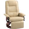 HOMCOM Poltrona relax reclinabile con poggiapiedi regolabile girevole a 360° base in legno rivestimento sintetico crema